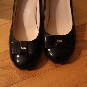 Cole Haan Black open toed high heeled wedges